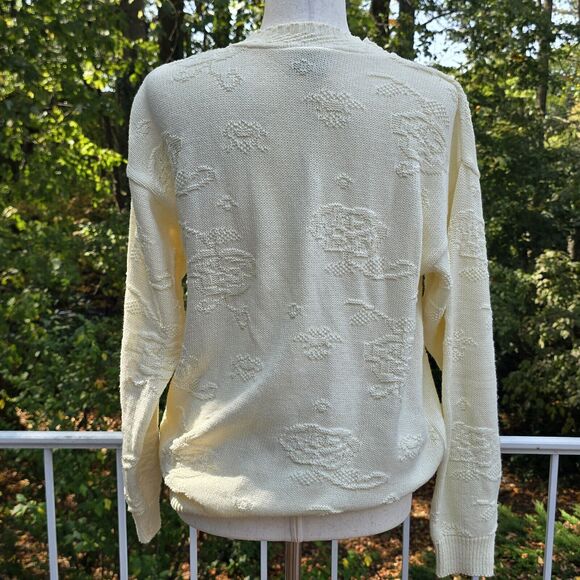 American Weekend Womens Vtg White Beige Chunky Knit Floral Rose Sweater S/M*Read - Picture 4 of 5